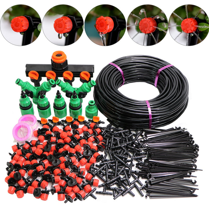 RBCFHl 5-50m DIY 1/4'' Micro Drip System Automatic Garden Hose 8 Hole Spray Self Kits with Adjustable Red Drpper Kit