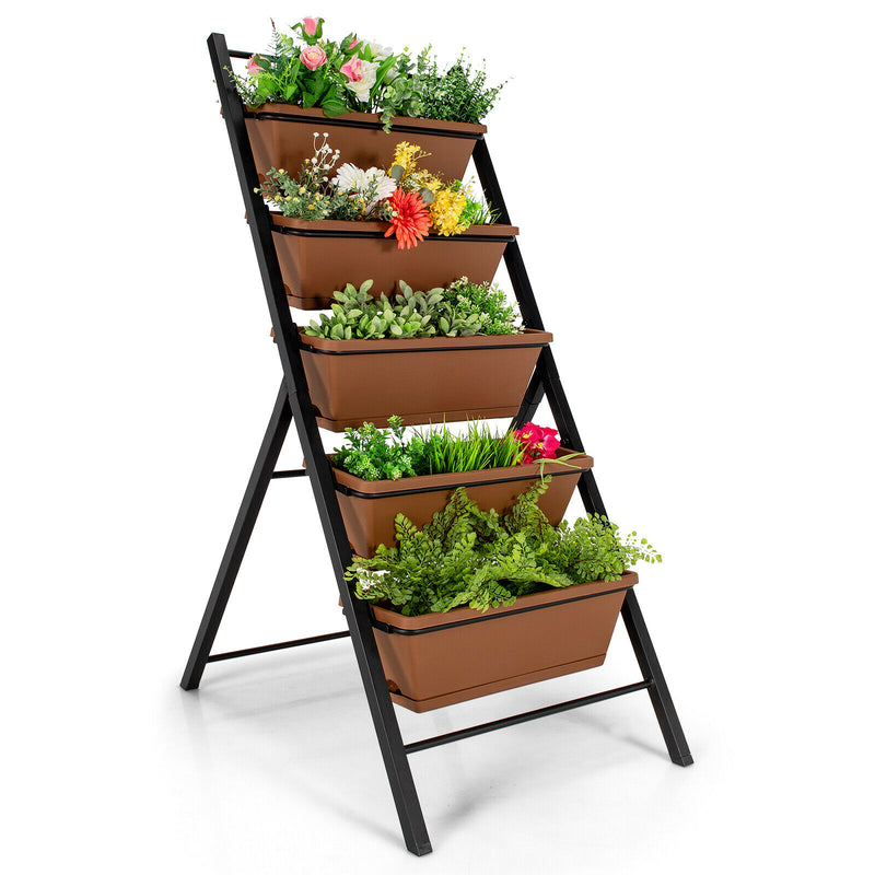 5-tier Vertical Garden Planter Box Elevated Raised Bed w/5 Container Brown/Green  NP10182