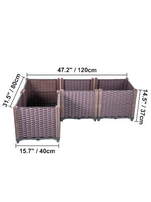 VEVOR Plastic Raised Garden Beds In/Outdoor 20.5"H/14.5"H Flower Box Kit Brown Rattan Style Grow Planter Care Box Set of 3/4 VEVOR Plastic Raised Garden Beds In/Outdoor 20.5"H/14.5"H Flower Box Kit Brown Rattan Style Grow Planter Care Box Set of 3/4