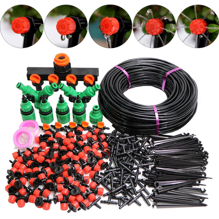 RBCFHl 5-50m DIY 1/4&#39;&#39; Micro Drip System Automatic Garden Hose 8 Hole Spray Self Kits with Adjustable Red Drpper Kit