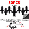 50PCS 1/4'' & 1/8'' Tubing Hose Accessories Joint Barbed Tees Cross Eng Plug Adaptors for Garden Water Connector Drip Irrigation