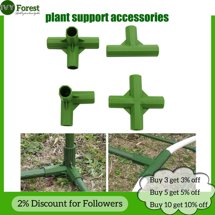 12pcs 11mm 3-way 4-way Gardening Plant Stakes Plastic Edging Corner Connection Accessories Greenhouse Plant Frame Connectors