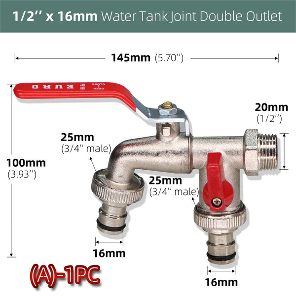 1PC Brass Tap 2-Way&1-Way Joint 1/2'' IBC Water Tank Connector Garden Hose Irrigation Faucet Adapter Replacement Fitting