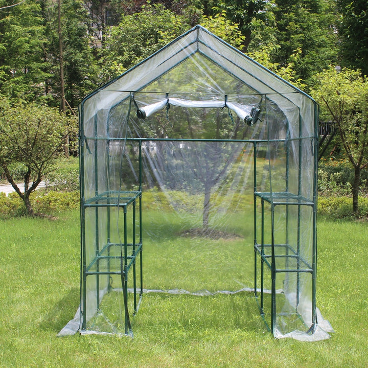 Green House Walk in Outdoor Household Plant Gardening Greenhouse Warm Room PVC 2 Tiers 8 Shelves Window And Anchors Include